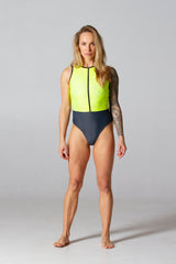 Sleeveless Oceansuit in Pacific Grey/ Neon Lemon