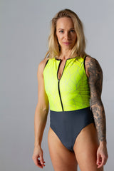 Sleeveless Oceansuit in Pacific Grey/ Neon Lemon