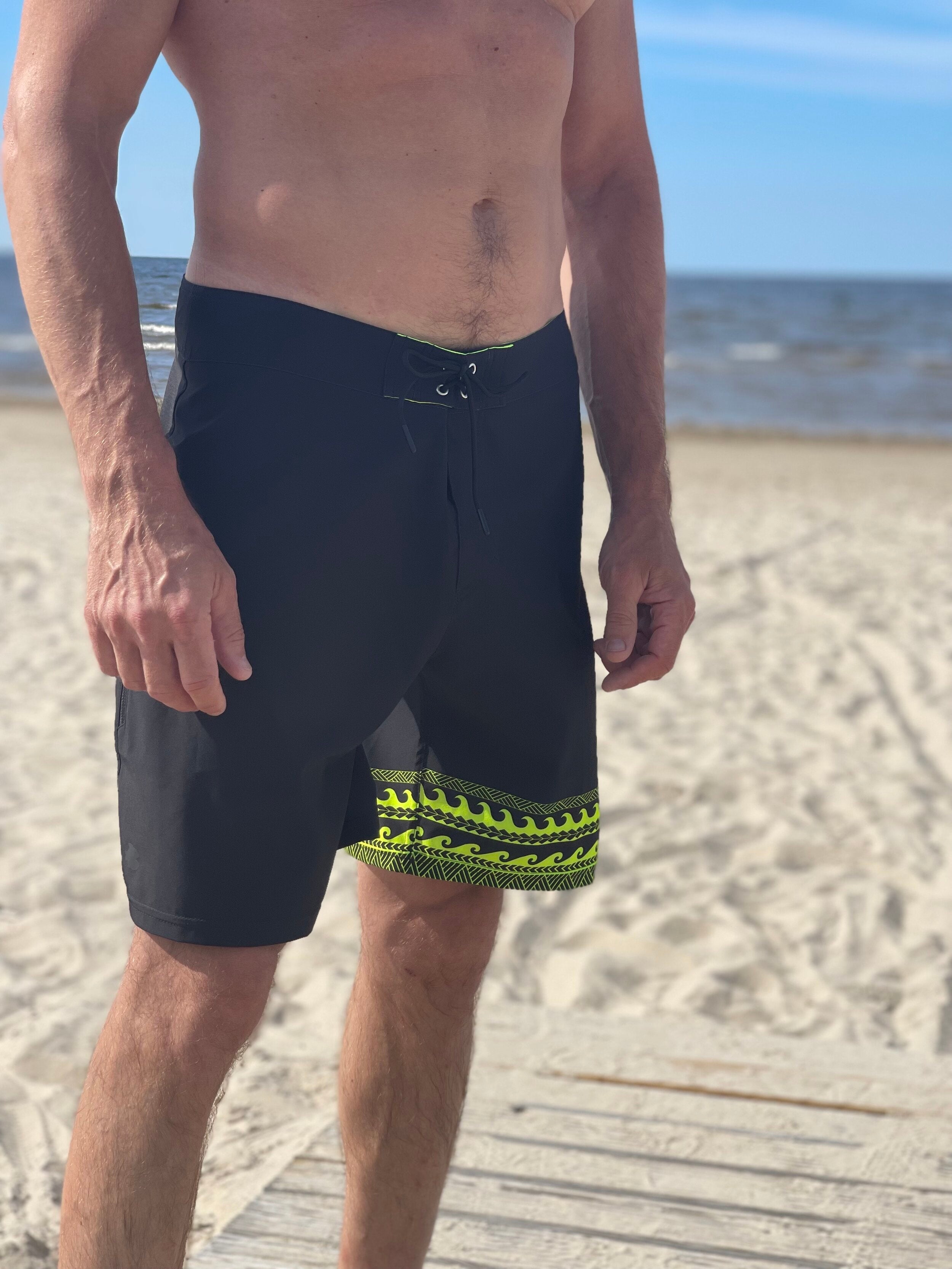 Board Shorts in Black/ Neon Lemon